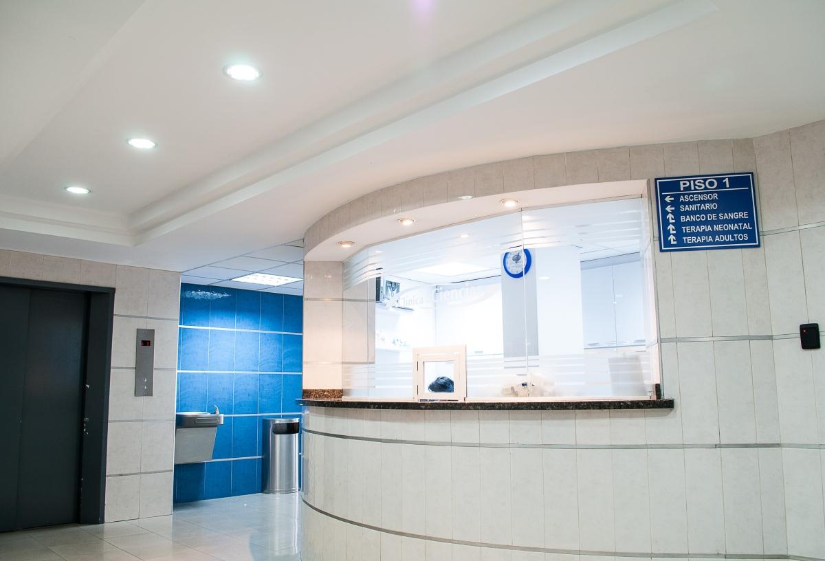interior of hospital reception with white walls